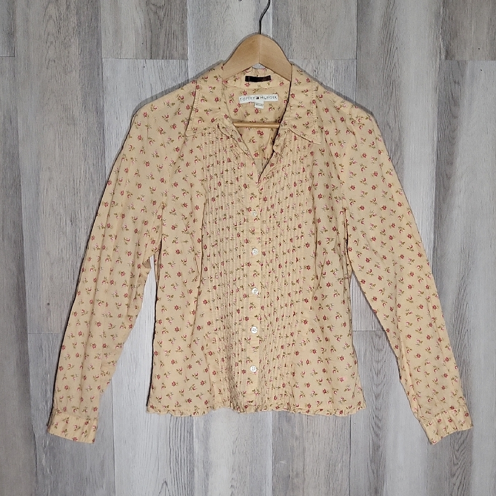 Tommy Hilfiger Womens‎ L Button Front Blouse Floral Western Collared Cowboy